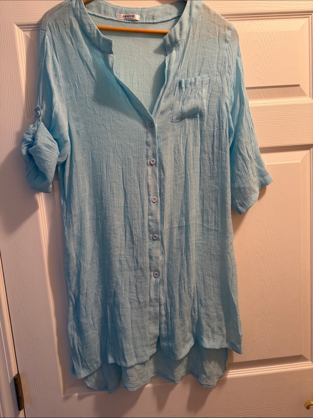 Light Blue Button-Front Swim Cover Up
